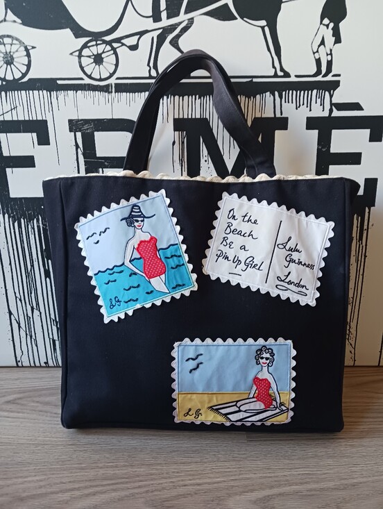 Lulu Guinness Handbags - Lulu Guinness London Pin Up Girl Blavk Canvas Tote Bag
